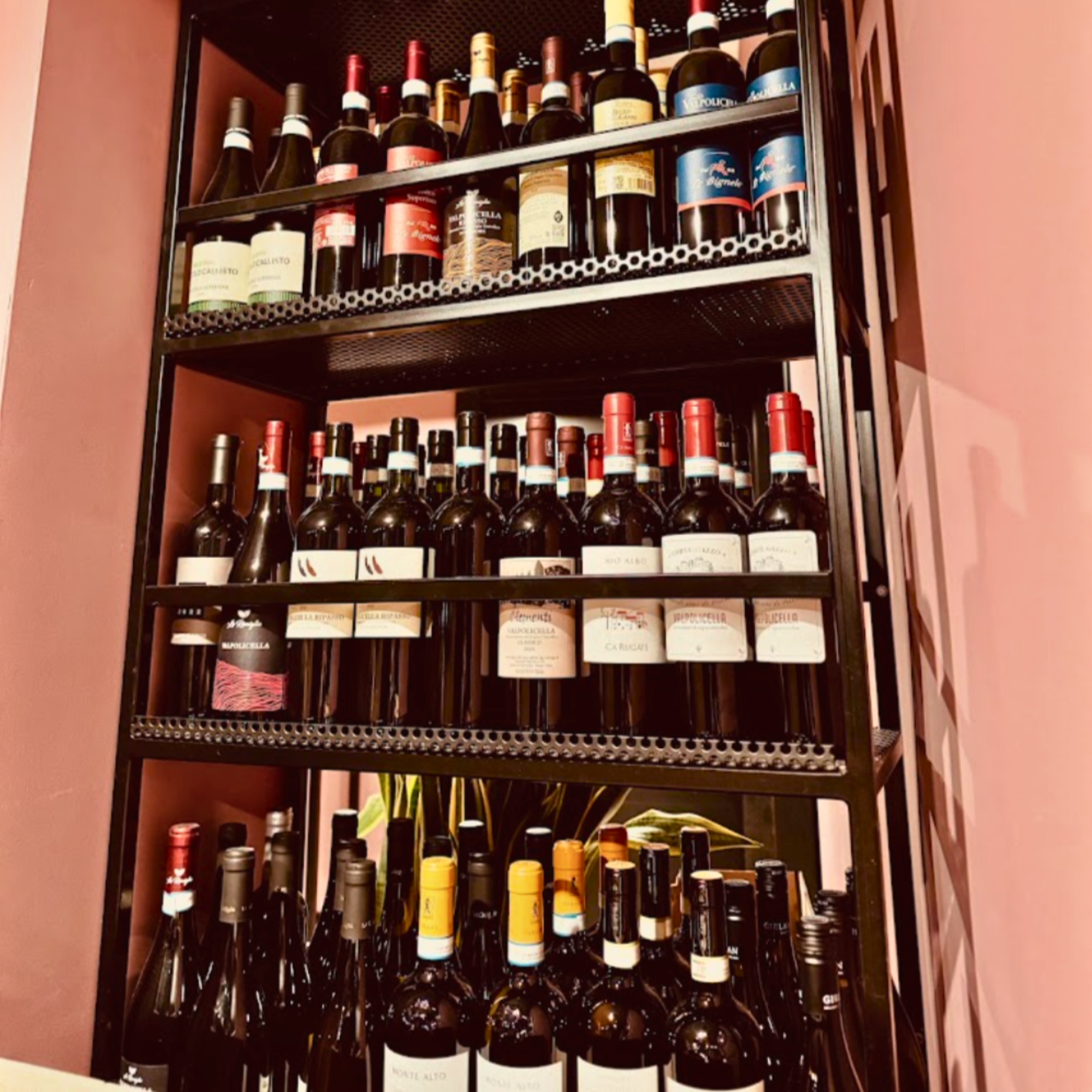 Scaffale vini dell'Osteria Riki & Mauri: Valpolicella, Ripasso, Amarone e altre etichette veronesi